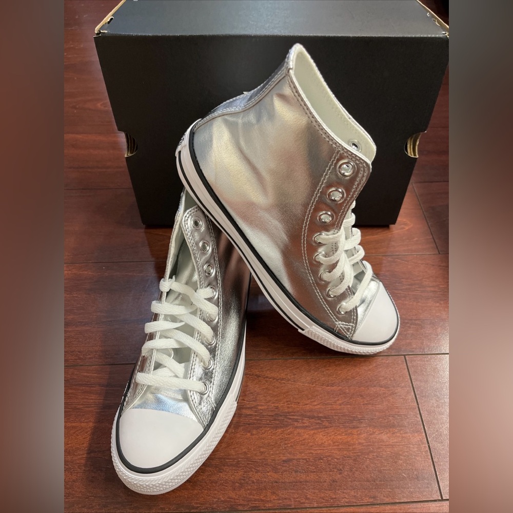 Womens 8.5 Converse CTAS Hi Top Metallic Granite Silver Shoe Sneaker New A14875C